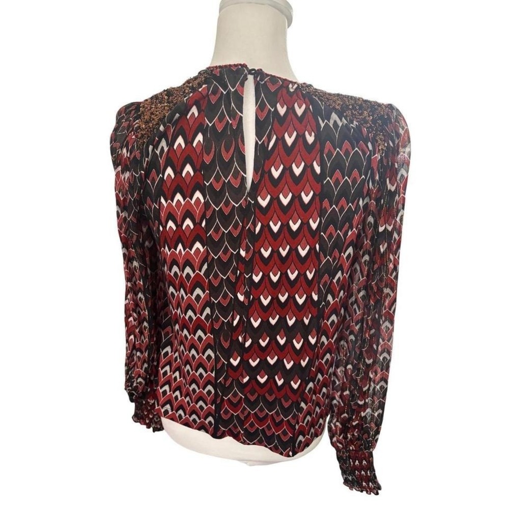 Blank London Sequin Shoulder Geometric Print Lurex Blouse Red Black XXS - Picture 4 of 8